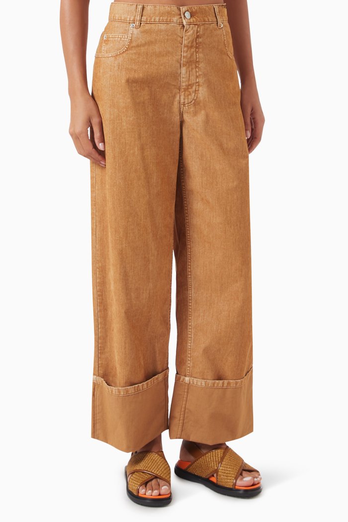 Logo-patch Turn-up Jeans in Denim, Neutral
