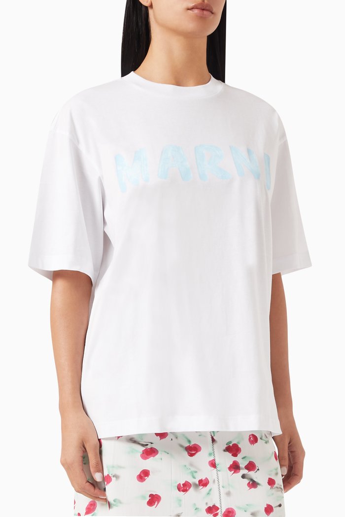 Brushstroke Logo-print T-shirt in Cotton, White