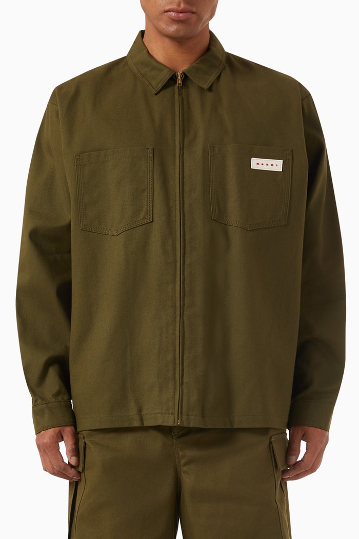 

Zip-up Overshirt in Gabardine, Green