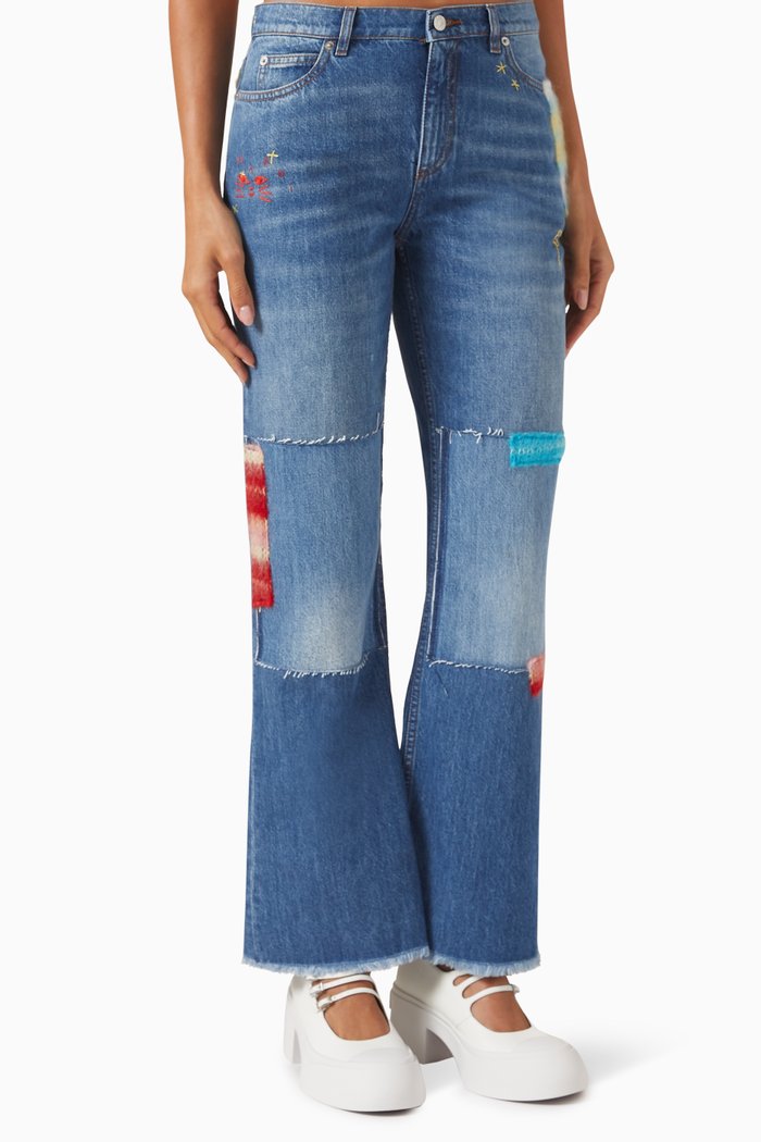 

Mohair-patch Bootcut Jeans in Denim, Blue