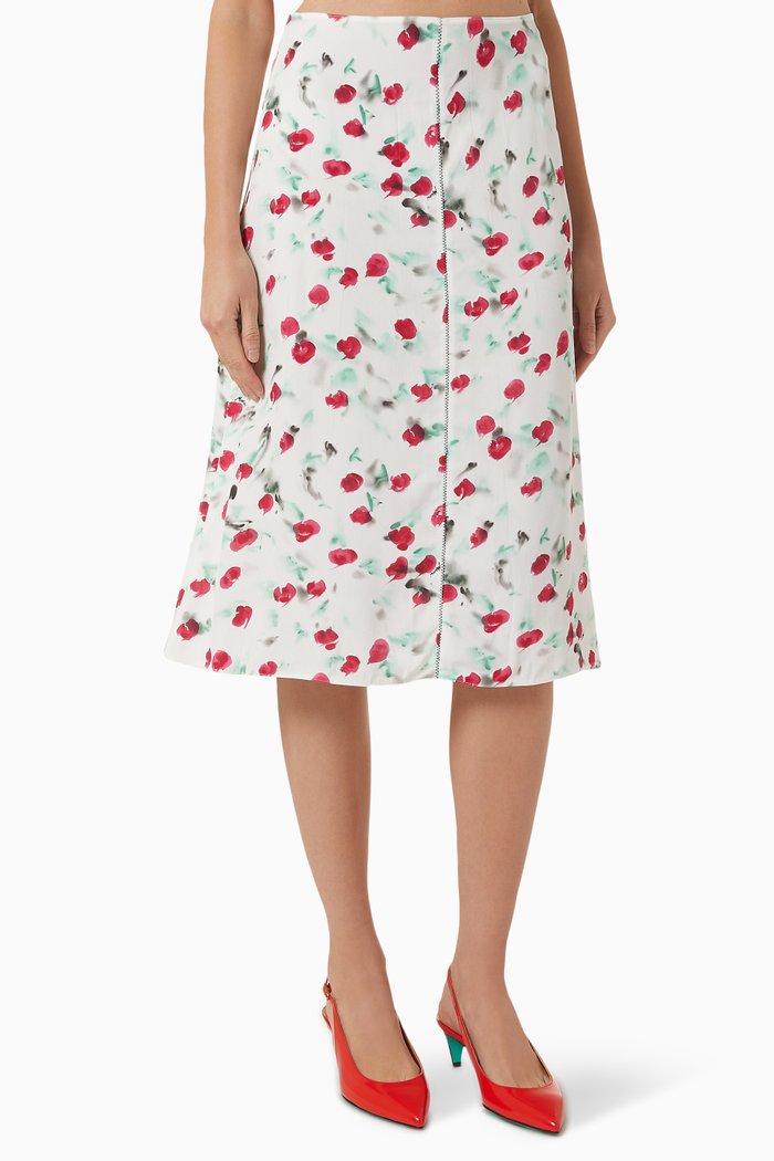

Reverie-print Midi Skirt in Viscose, White