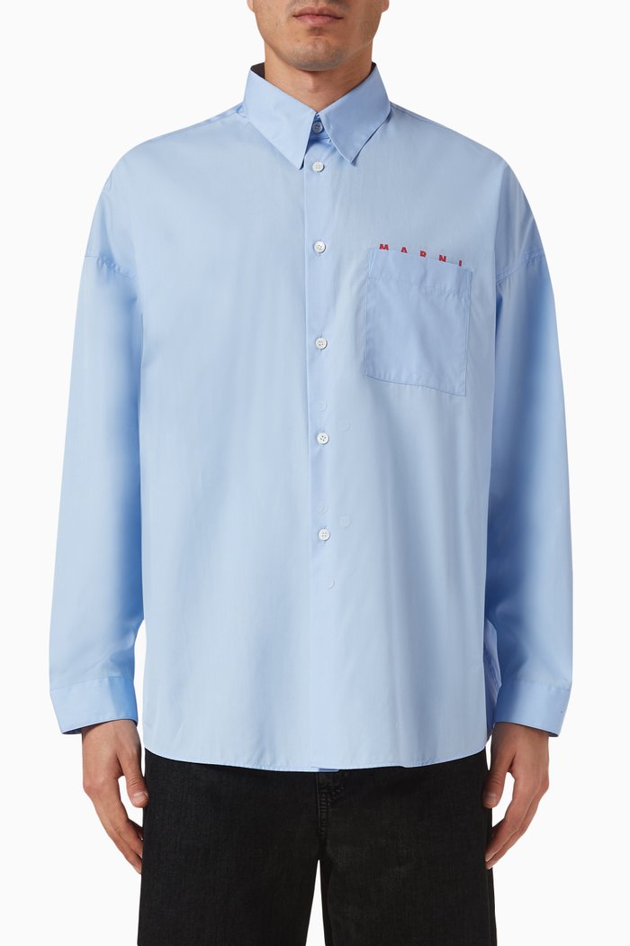 

Logo Shirt in Cotton Poplin, Blue
