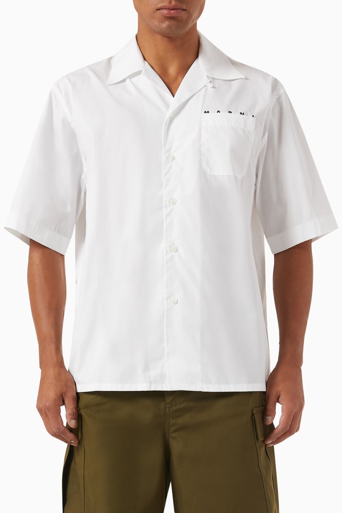 

Hidden Logo Bowling Shirt in Cotton Poplin, White