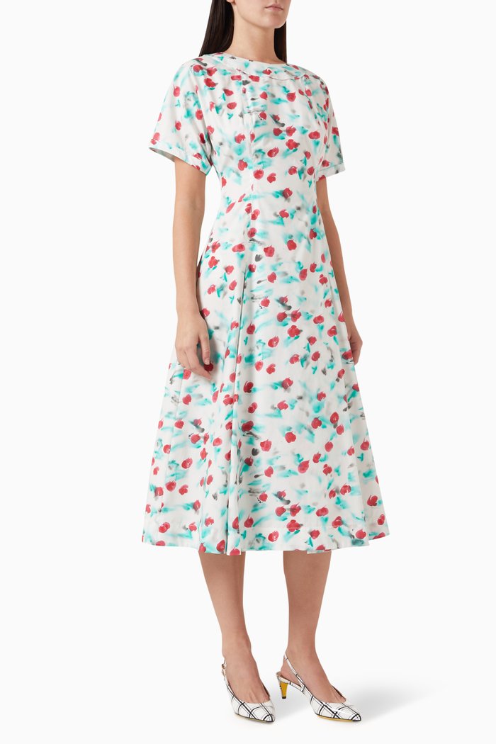 

Reverie-print Midi Dress in Cotton Poplin, Multicolour