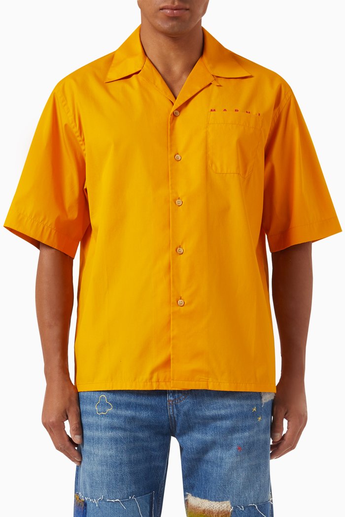 

Hidden Logo Bowling Shirt in Cotton Poplin, Orange