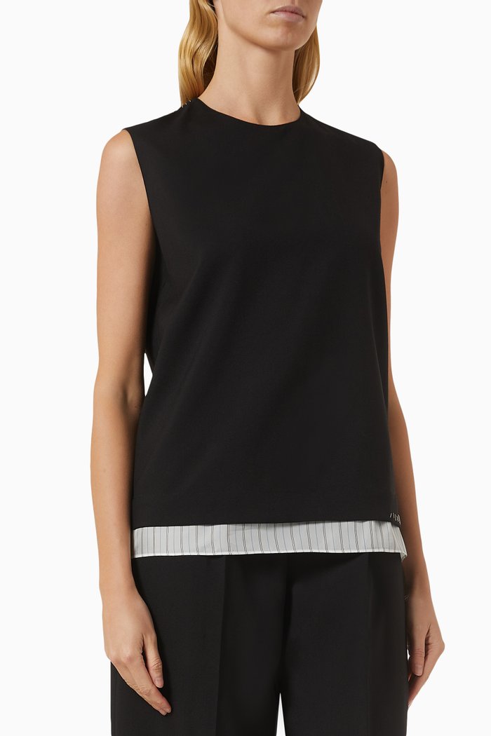 

Stitched Logo Sleeveless Top in Wool, Black