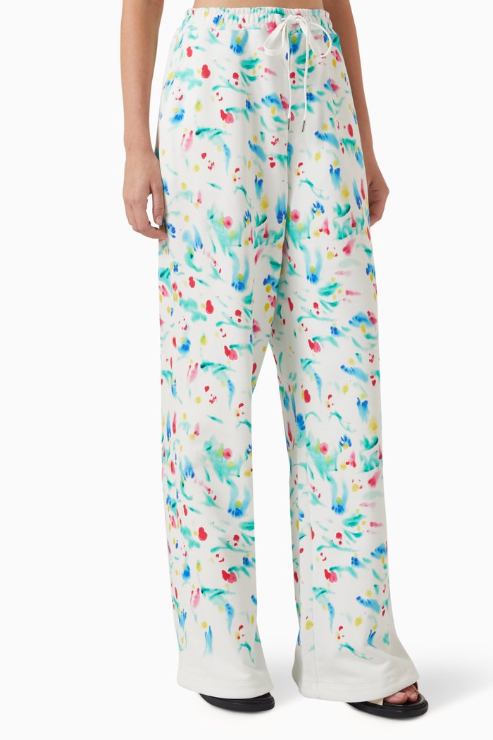 

Printed Flared Pants in Cotton, White