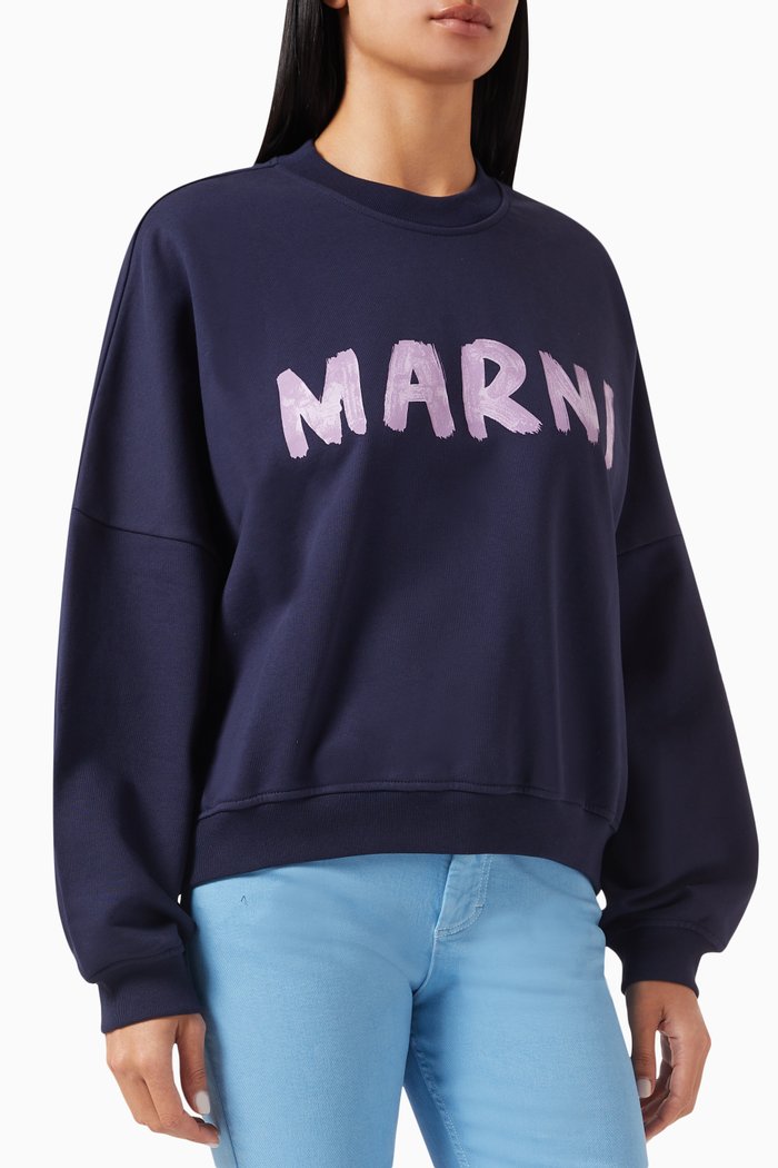 

Brushstroke Logo Sweatshirt in Cotton-knit, Blue