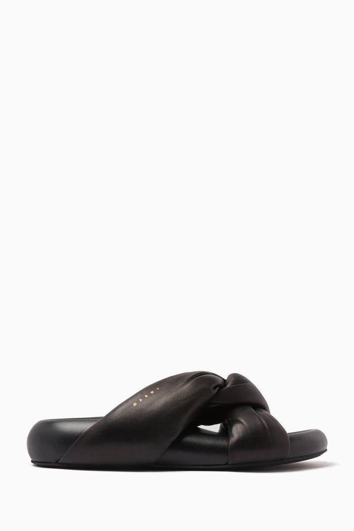 

Twisted Slip-on Sandals in Leather, Black