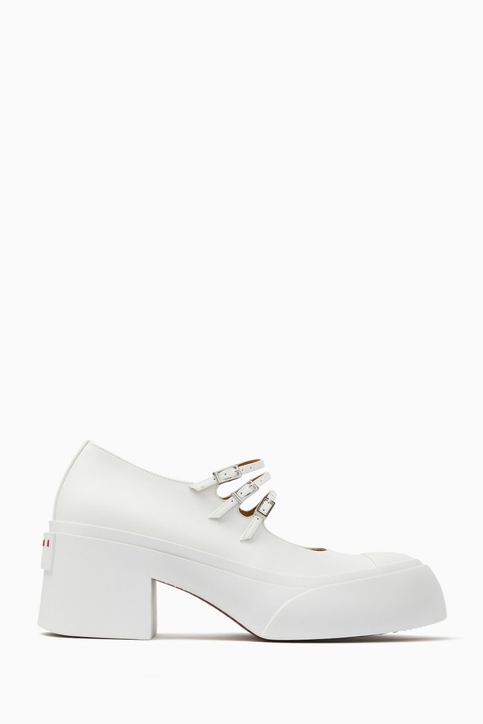 

Pablo Triple-buckle Mary Jane Sandals in Leather, White