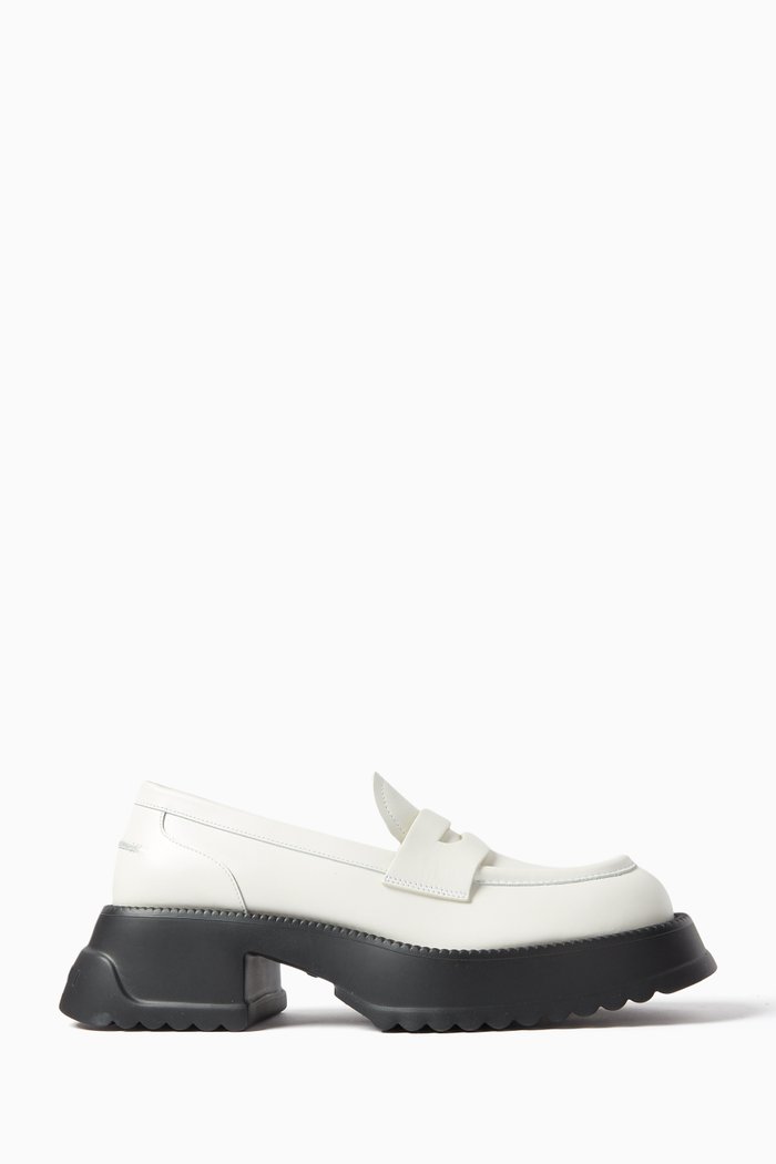 

Slip-on Platform Loafers in Leather, White