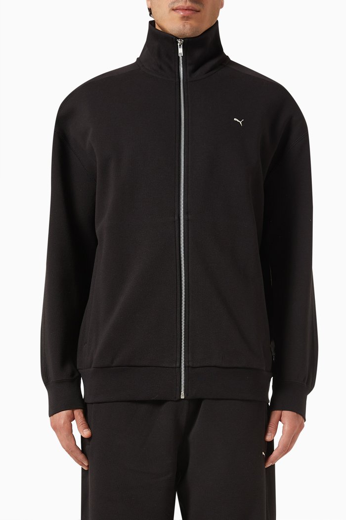 

MMQ T7 Track Jacket in Cotton Blend, Black