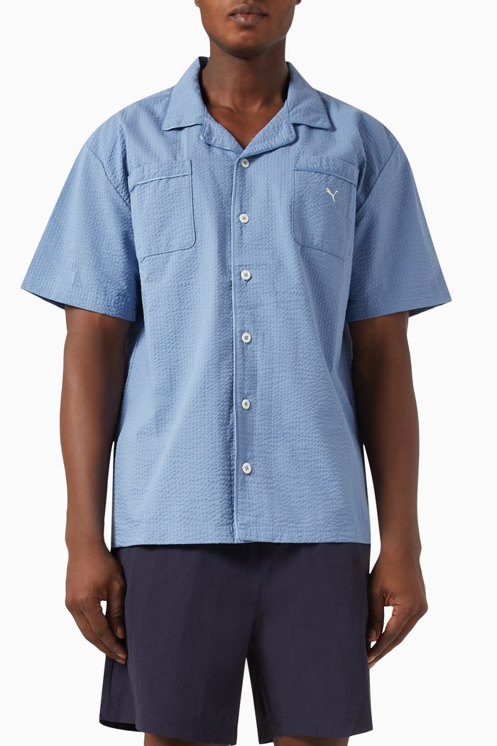 

MMQ Seersucker Shirt in Cotton, Blue