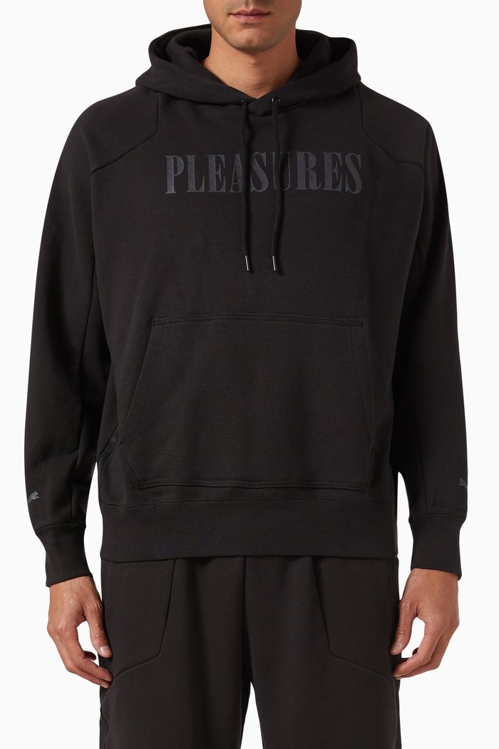 

x Pleasures Logo Hoodie in Cotton Terry, Black