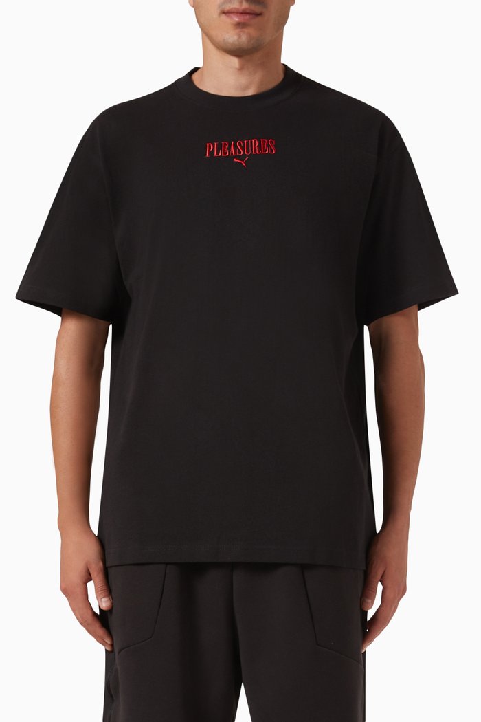 

x Pleasures Graphic Logo Print T-shirt in Cotton jersey, Black