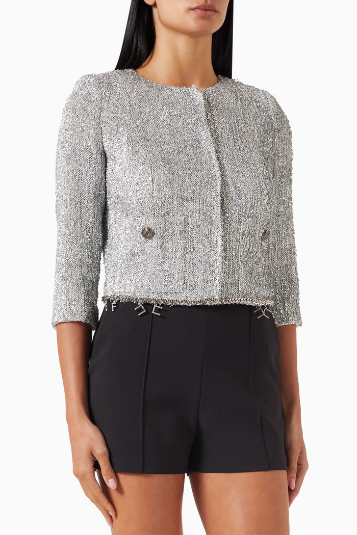 

Cropped Jacket in Lurex Tweed, Silver