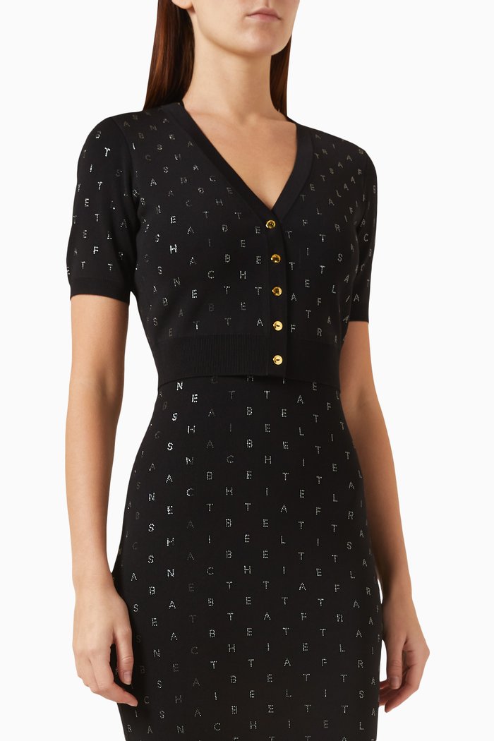

Rhinestone-embellished Crop Cardigan in Viscose-blend, Black