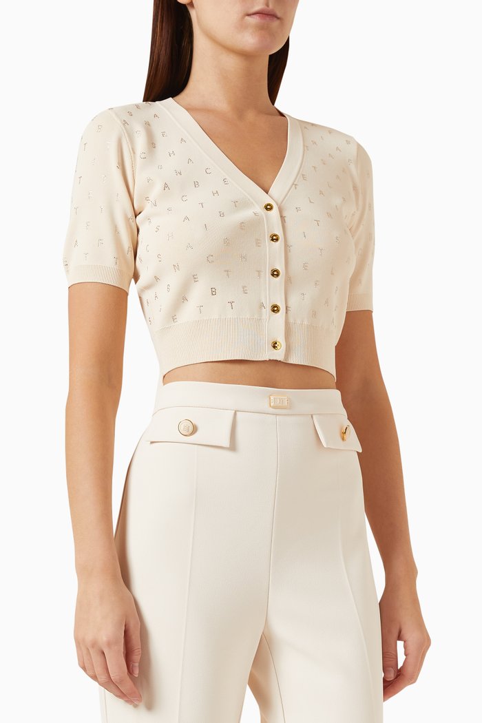 

Rhinestone-embellished Crop Cardigan in Viscose-blend, Neutral