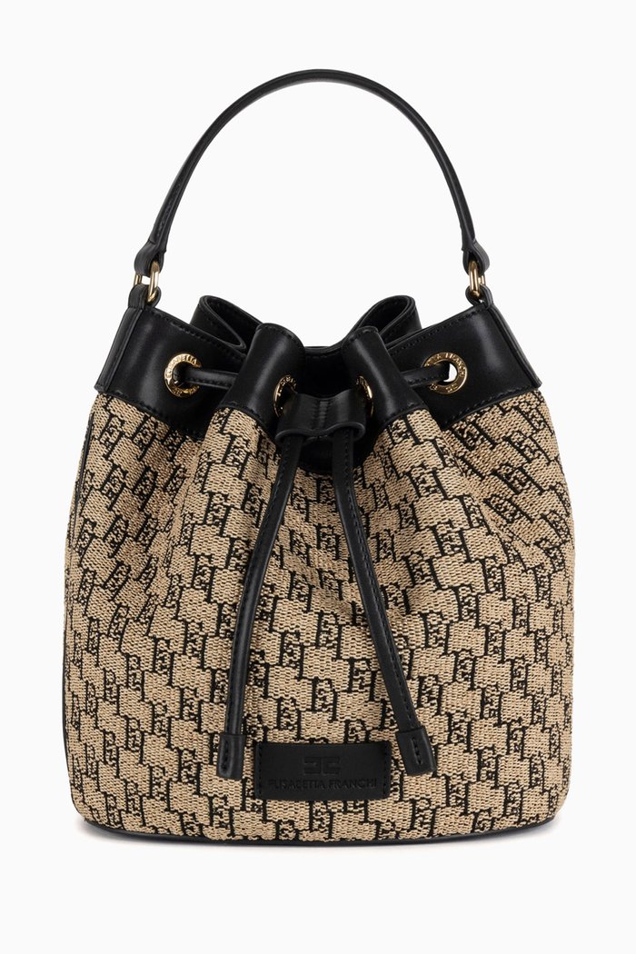 

Bucket Bag in Jacquard Raffia, Brown