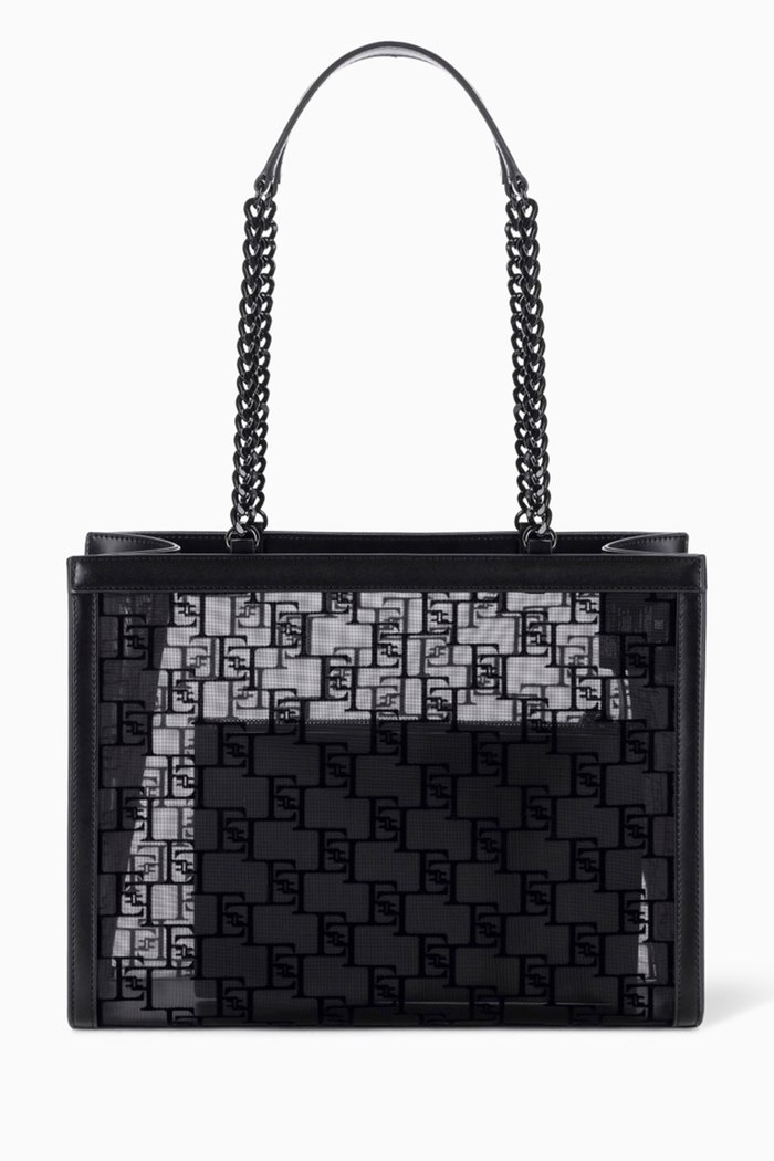 

Large Logo-flocked Tote Bag in Tulle-mesh, Black