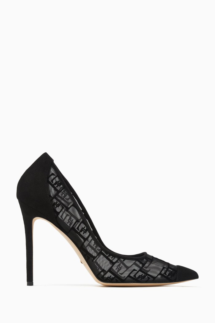 

Flocked 105 Logo Pumps in Suede & Mesh, Black