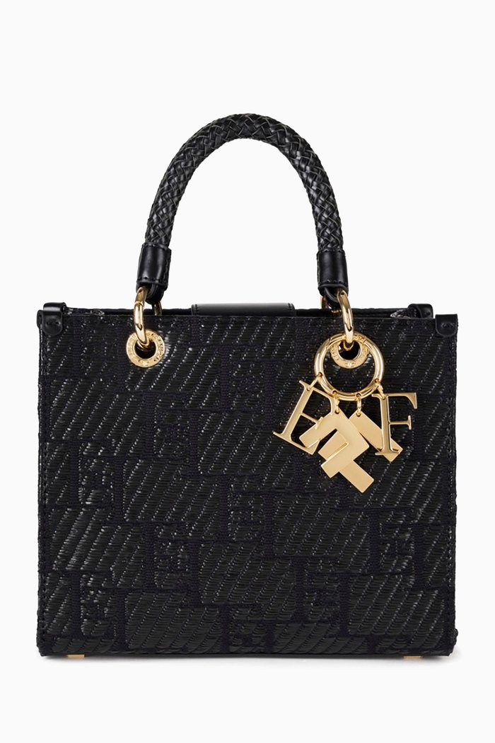 

Small Tote Bag in Jacquard Raffia, Black