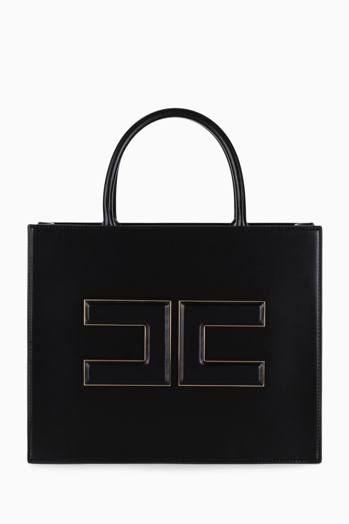 

Medium Logo-plaque Shopper Tote Bag in Faux Leather, Black