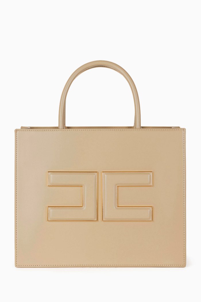 

Medium Logo-plaque Shopper Tote Bag in Faux Leather, Brown
