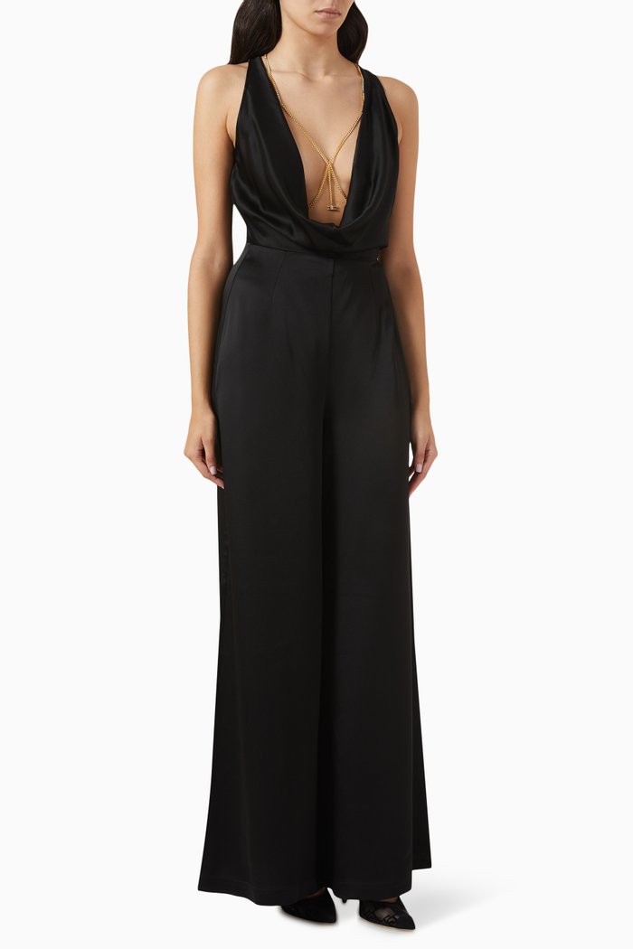 

Plunge Jumpsuit in Crepe, Black