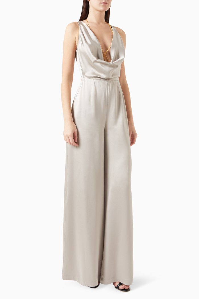 

Plunge Jumpsuit in Crepe, Grey