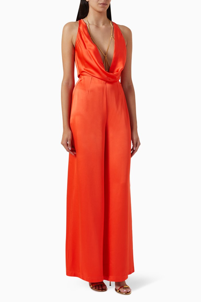 

Plunge Jumpsuit in Crepe, Red
