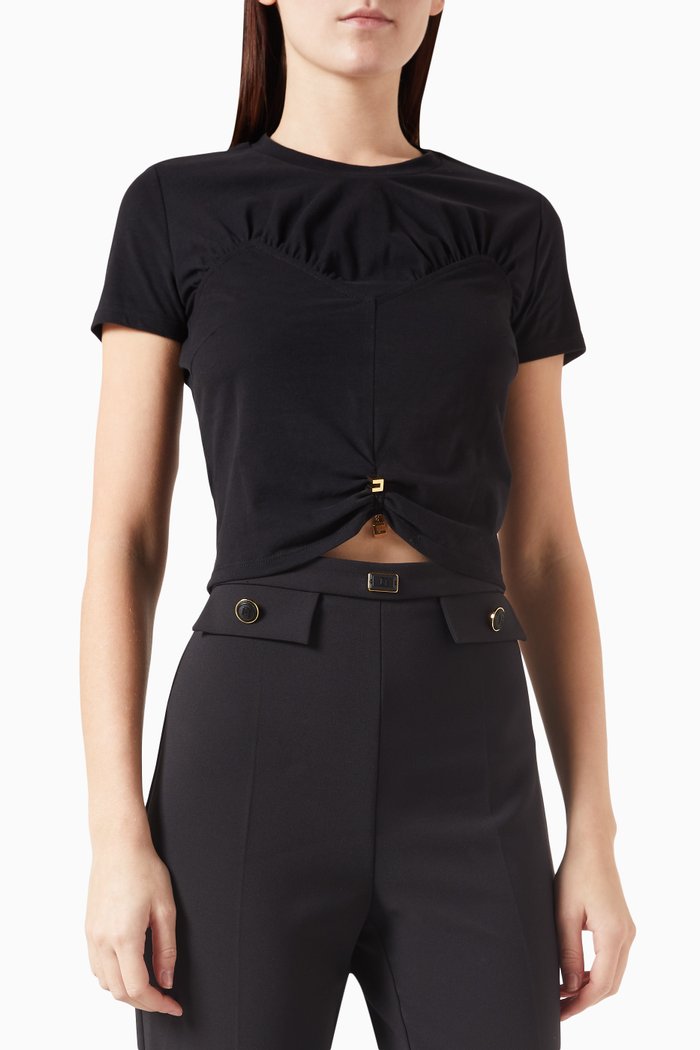 

Gathered Crop T-shirt in Cotton Jersey, Black