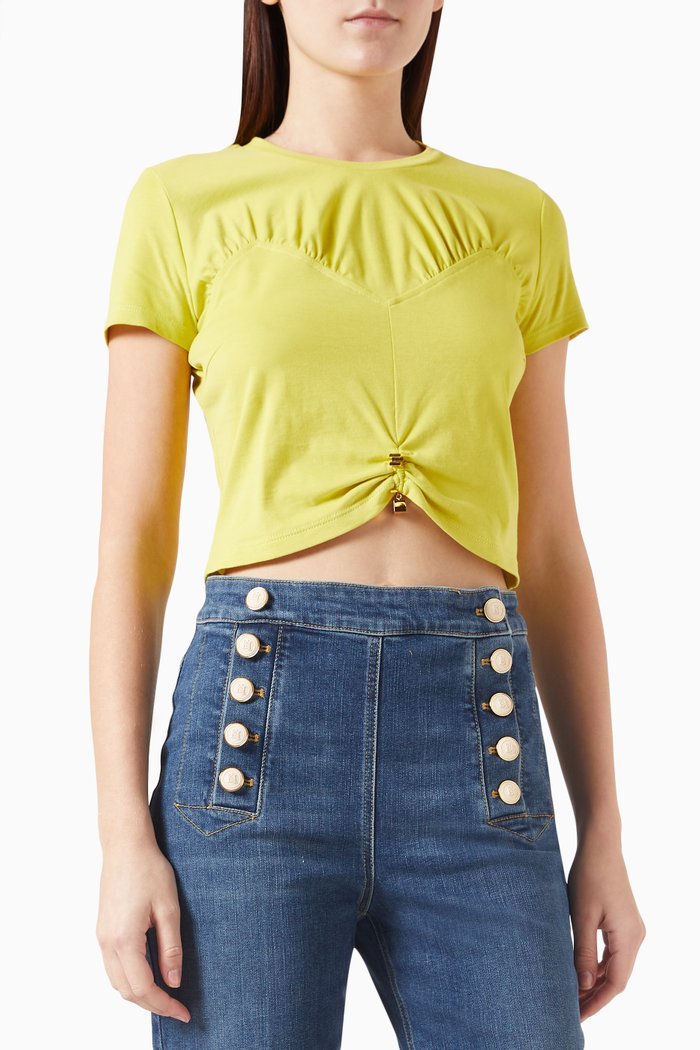 

Gathered Crop T-shirt in Cotton Jersey, Green