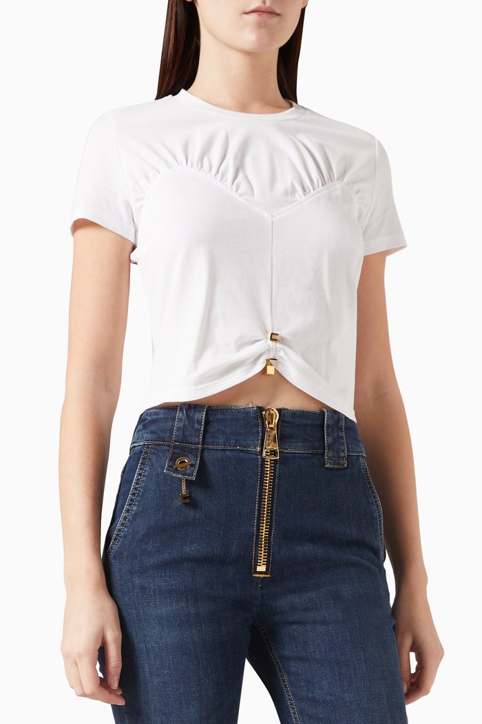 

Gathered Crop T-shirt in Cotton Jersey, White