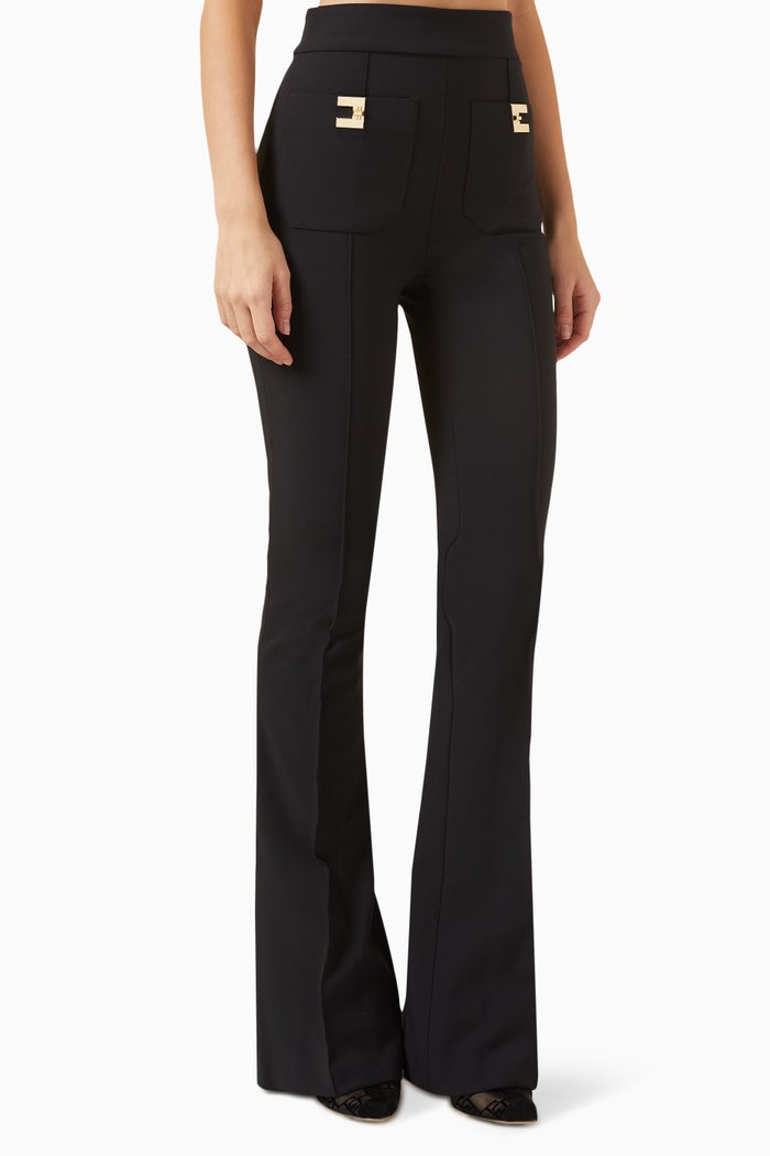 

Flared Pants in Stretch Crepe, Black