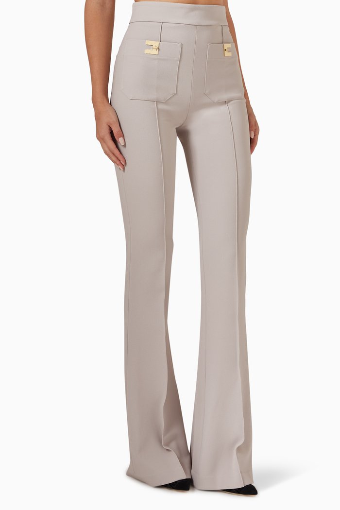 

Flared Trousers in Stretch Crepe, Grey