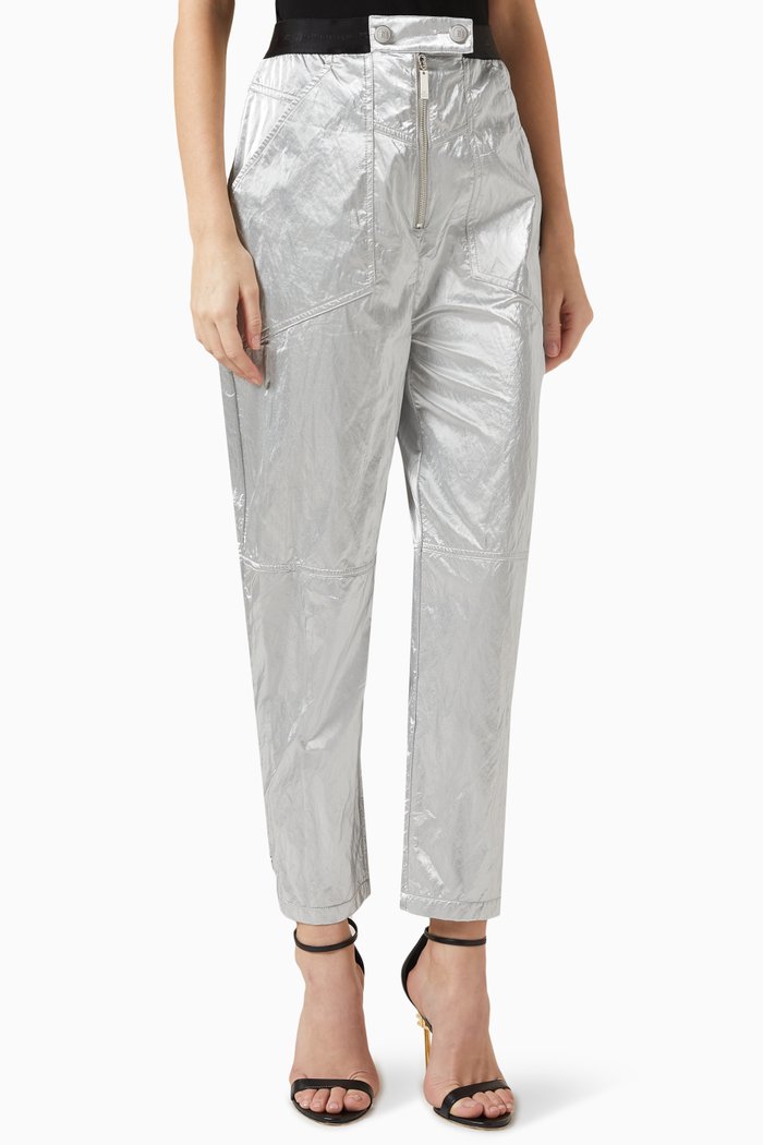 Boyfriend-fit Pants in Coated Viscose, Silver
