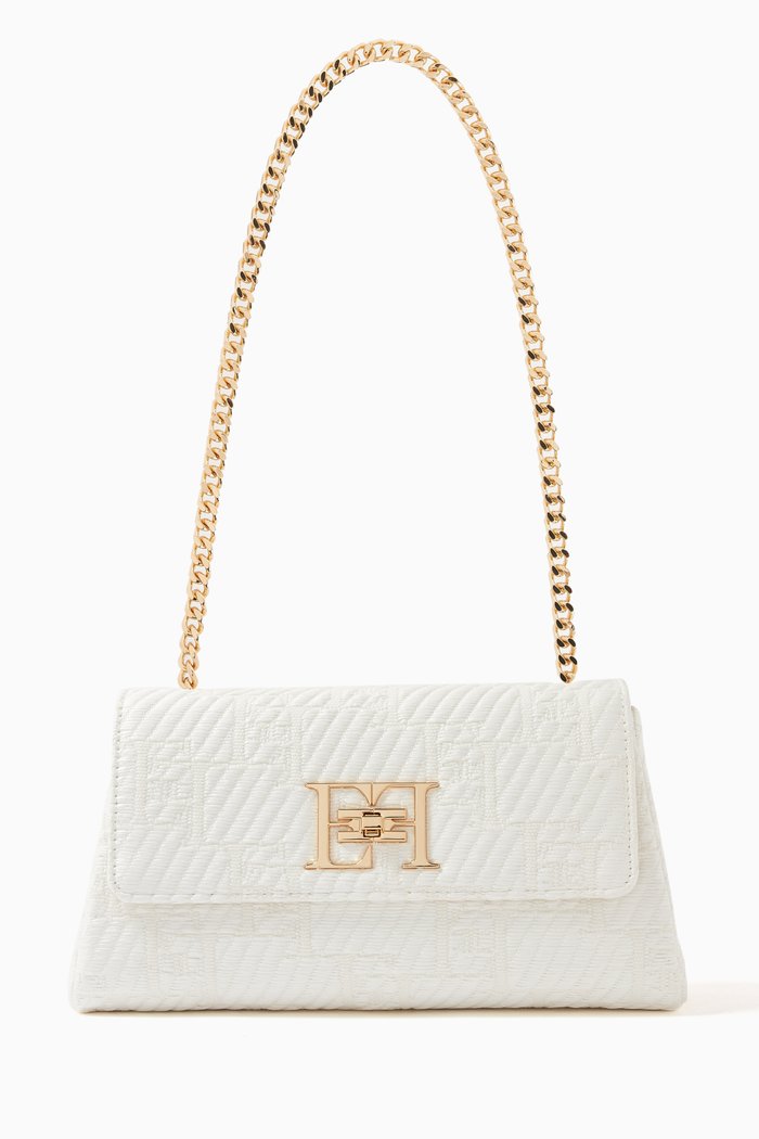 

Shoulder Bag in Jacquard Raffia, White