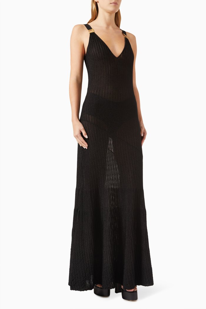 

Ribbed Red Carpet Maxi Dress in Viscose, Black