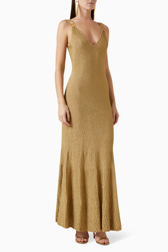 

Ribbed Red Carpet Maxi Dress in Viscose, Gold