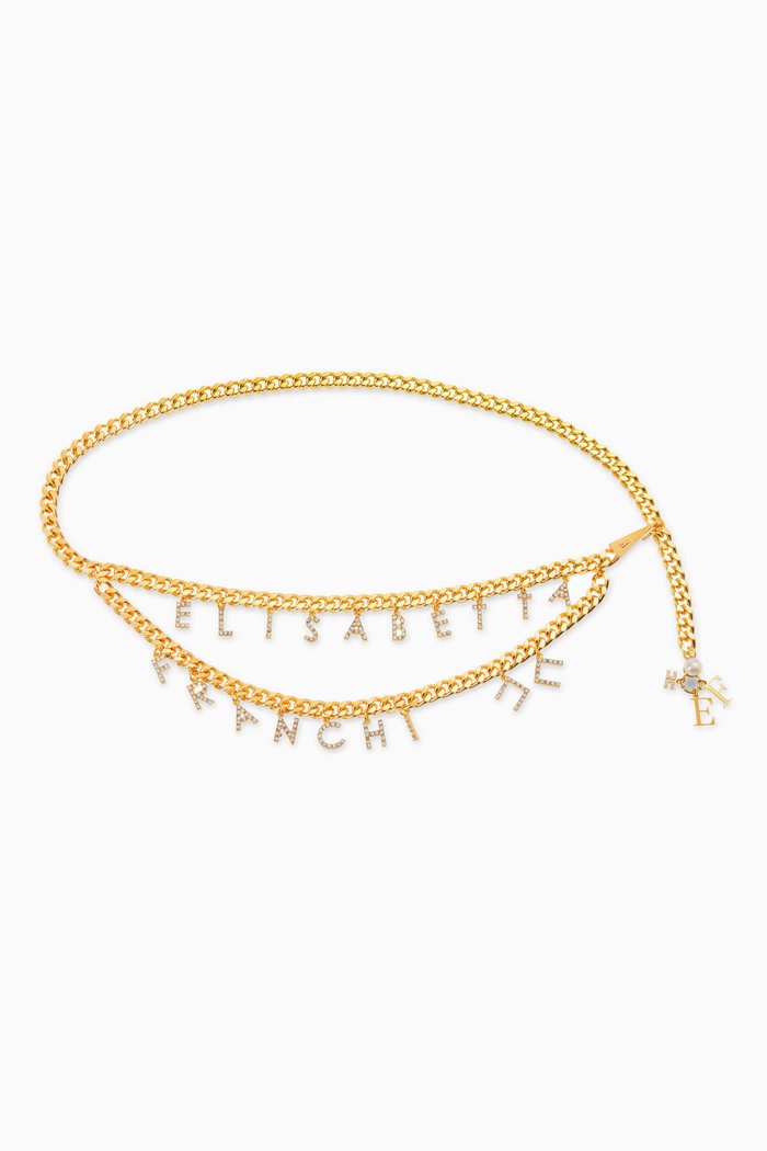 

Rhinestone Lettering Chain Belt in Metal, Gold