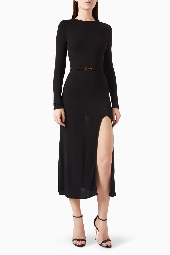 

Belted Midi Dress in Crêpe Jersey, Black