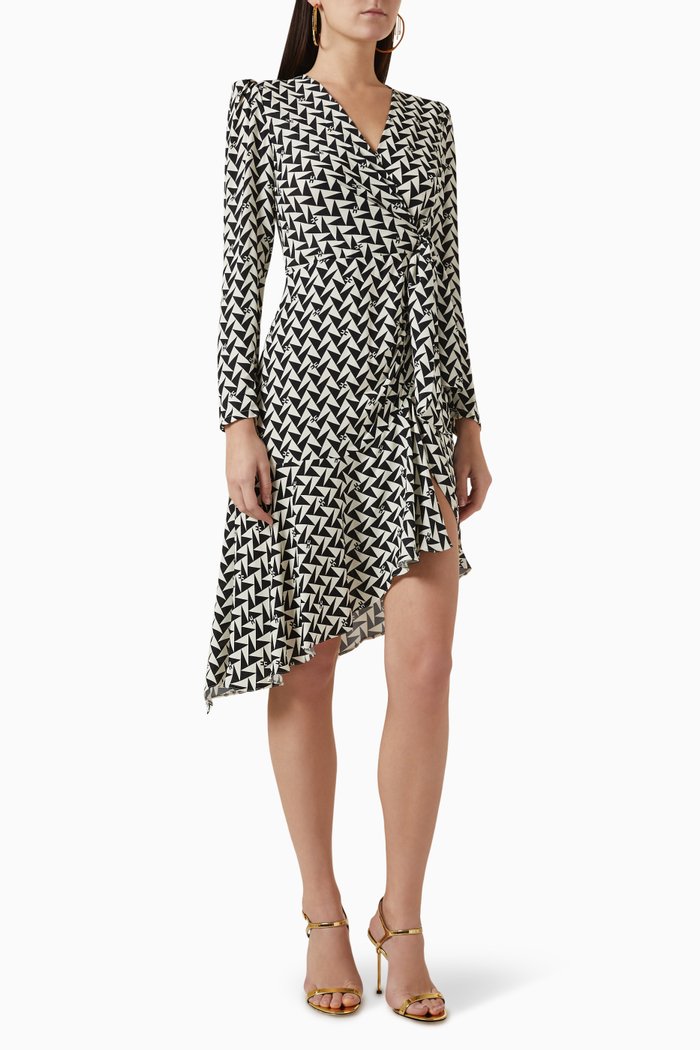 

Printed Midi Dress in Georgette, Black