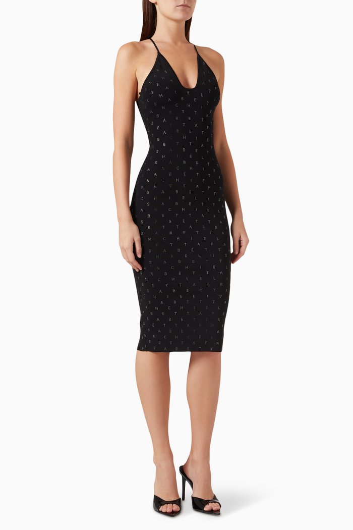 

Rhinestone-embellished Midi Dress in Viscose-blend, Black