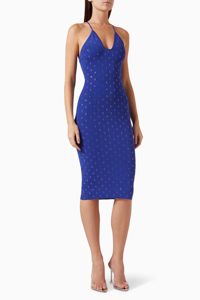 

Rhinestone-embellished Midi Dress in Viscose-blend, Blue