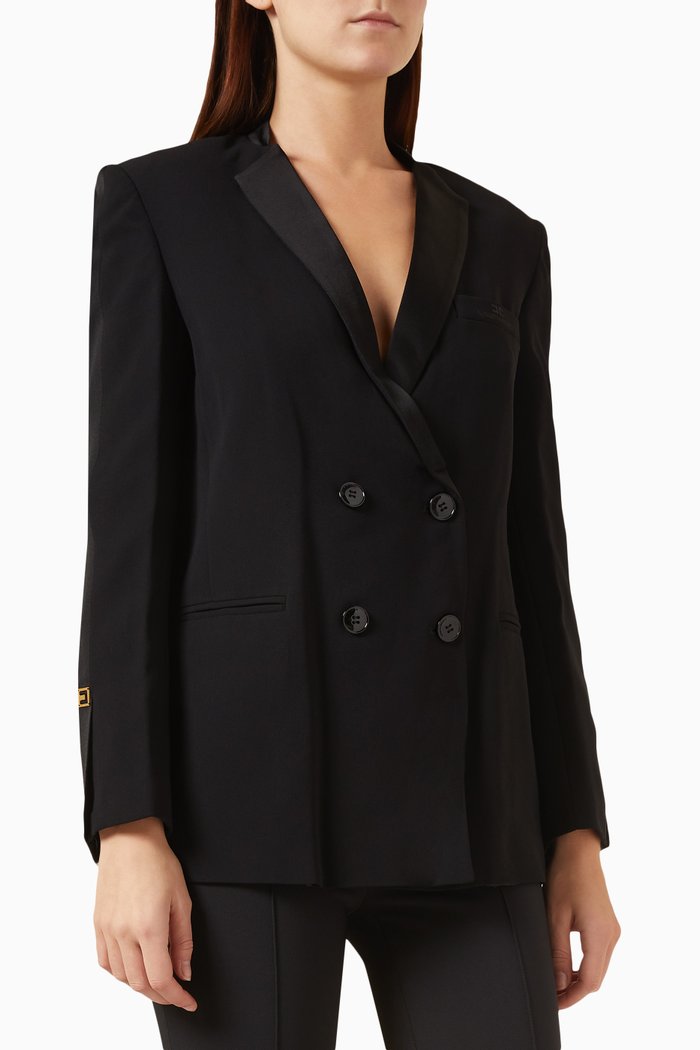 Double-breasted Blazer in Crepe, Black