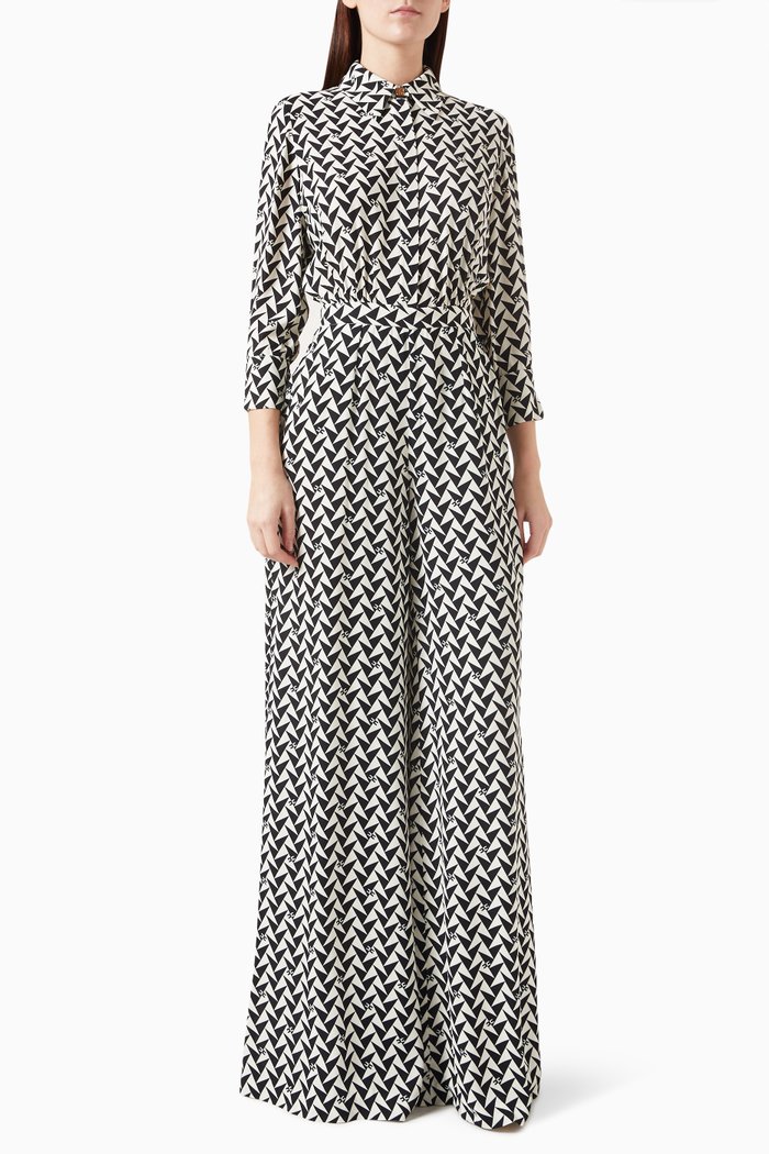 

Printed Jumpsuit in Georgette, Black