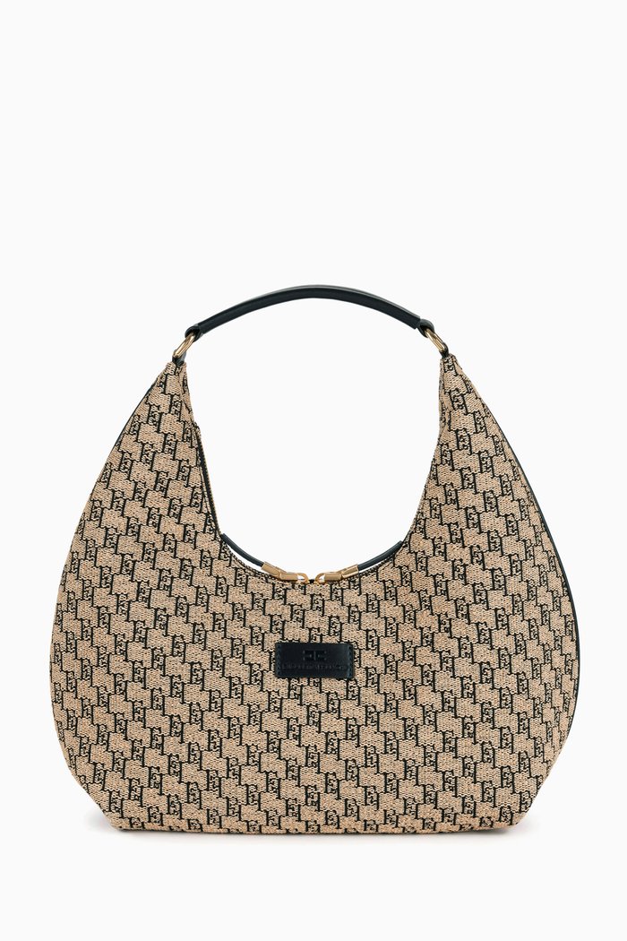 

Large Hobo Bag in Jacquard Raffia, Brown