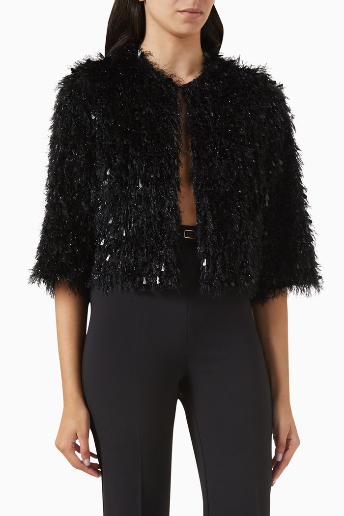 

Cropped Jacket in Frayed Organza, Black