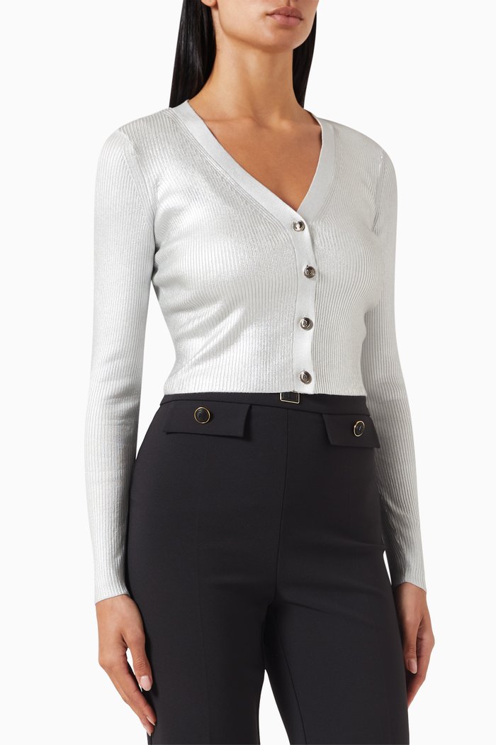 

Cropped Cardigan in Laminated Viscose, Silver
